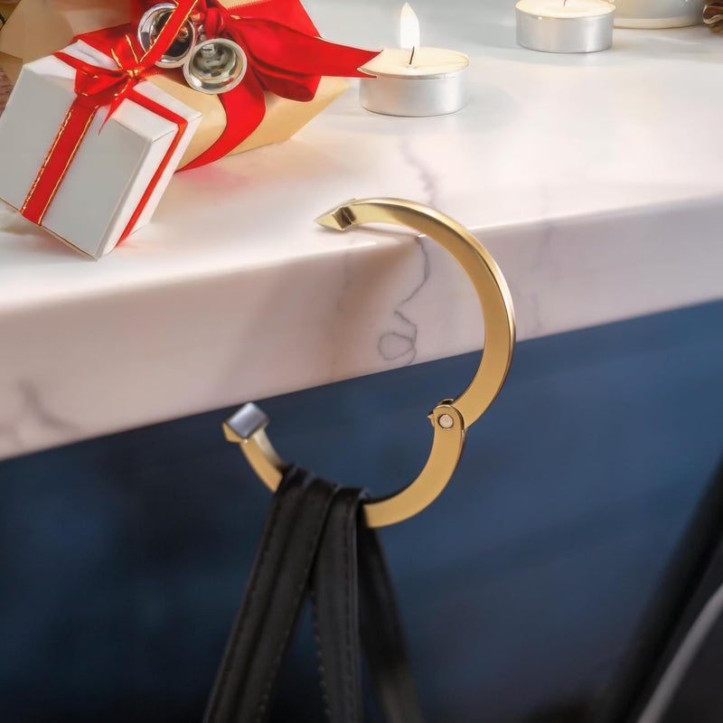 Attaché Purse Hook for Table - Portable Bag Hanger, Strong Durable Handbag Holder - 35lb Capacity Desk Hanger, Premium Bag Clip with Gift Box, Anti-Slip Car Tote Accessory - Aria Antique Gold - Image 4